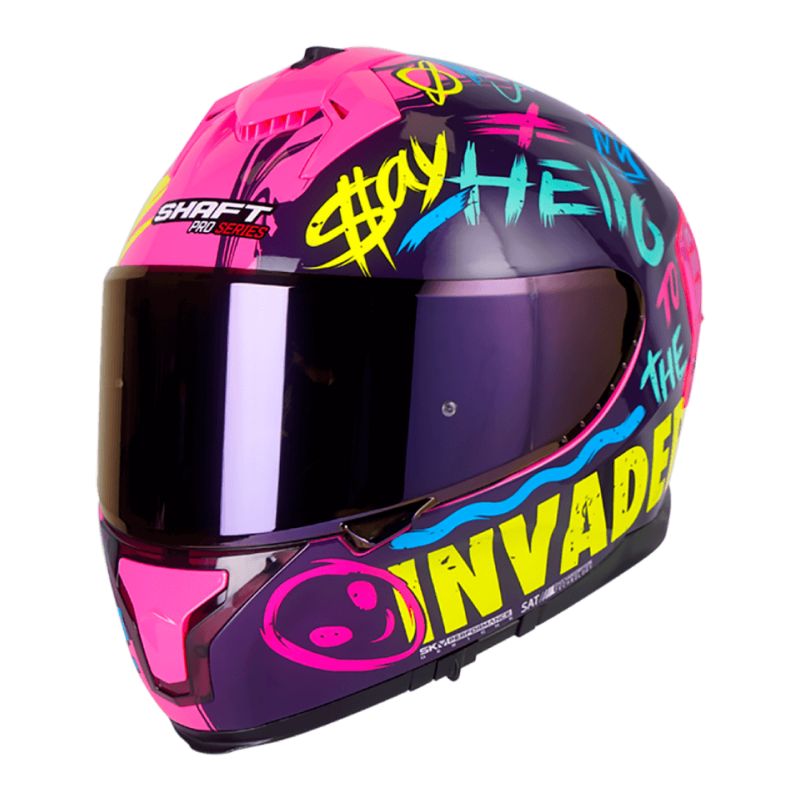 CASCO SHAFT SHPRO-610EVO INVADERS FUCSIA AMARILLO VISOR MORADO