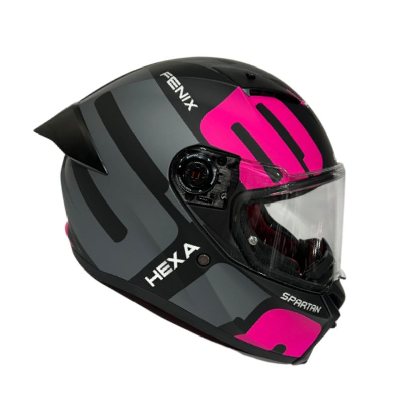 CASCO SPARTAN FENIX HEXA MATE NEGRO GRIS ROSADO