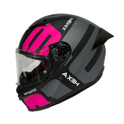 CASCO SPARTAN FENIX HEXA MATE NEGRO GRIS ROSADO