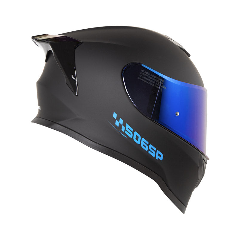 CASCO HRO HRO-506SP SOLID MATE NEGO AZUL VISOR IRIDIUM AZUL