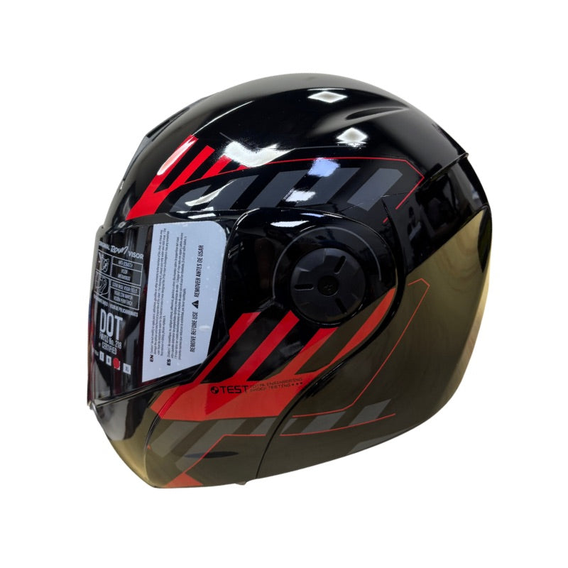 CASCO ICH-3110DV CICU NEGRO ROJO VISOR PLATA