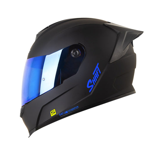 CASCO SHAFT SH-502SP SOLID MATE NEGRO AZUL VISOR IRIDIUM