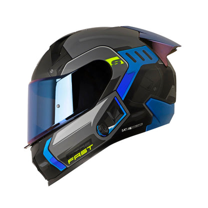 CASCO SHAFT SH-560 CHIEF CROMADO AZUL METALIZADO IRIDIUM