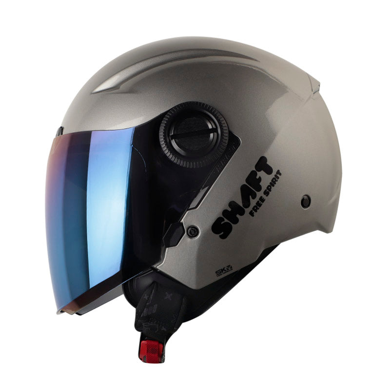 CASCO SHAFT SH-212 SOLID CROMADO NEGRO VISOR AZUL
