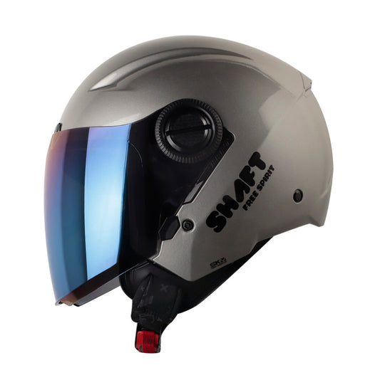 CASCO SHAFT SH-212 SOLID CROMADO NEGRO VISOR AZUL