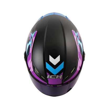 CASCO ICH-501SP SKELETOR MATE NEGRO MORADO NEON VISOR AZUL